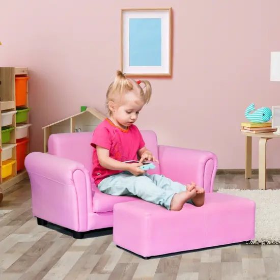 Soft Kids Double Sofa with Ottoman Pink {2}