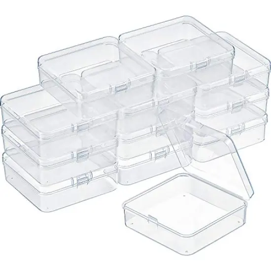 12 Pack Clear Plastic Beads Storage Containers Box with Hinged Lid for Beads and More (3.3 x 3.3 x 1.2 Inch) {2}