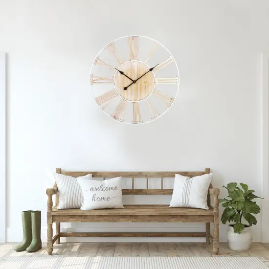 Northlight Wood and Metal Roman Numeral Battery Operated Round Wall Clock - 28" White {3}