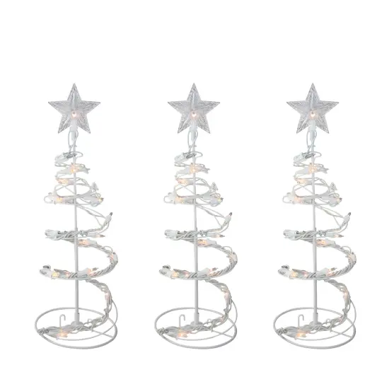 Northlight Set of 3 White Clear Lighted Spiral Cone Walkway Christmas Trees Outdoor Decor 18" {3}