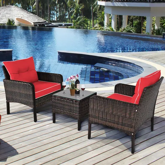 Costway 3PCSPatio Rattan Conversation Set Cushioned Sofa Chair for Garden {4}