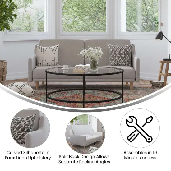 Merrick Lane Niklas Mid Century Modern Split-Back Sofa Futon with 3 Recline Positions Gray {2}