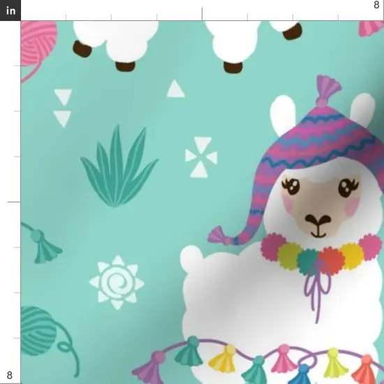 Various Fabrics by the Yard or Fat Quarter Kawaii Llamas Whimsical Colorful Cute Baby Aqua Teal Custom Printed Fabric by Spoonflower {4}