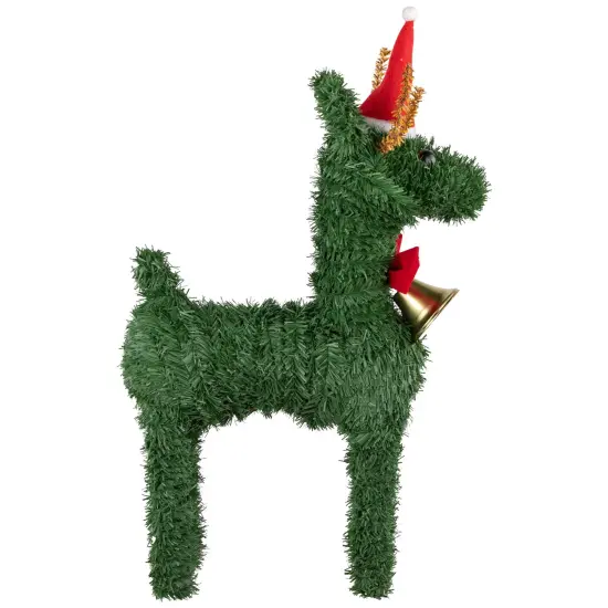 Northlight Reindeer with Santa Hat, Bell and Bow Artificial Pine Christmas Decoration - 16" Green {7}