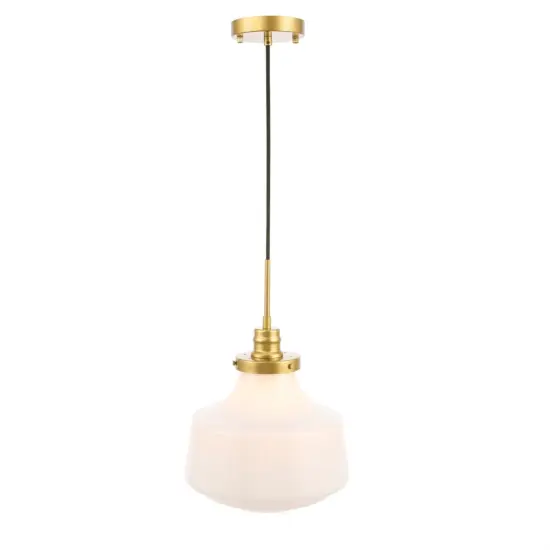 Lyle 1 light Brass and frosted white glass pendant {1}
