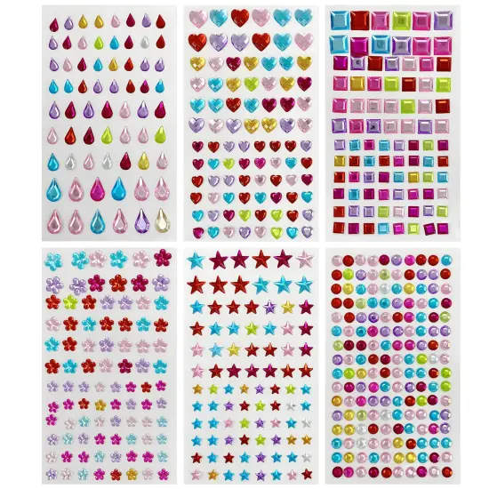 Wrapables Crystal Rhinestone Gem Stickers, Bling Jewel Adhesives for DIY Arts & Crafts, Smartphones, Water Bottles, Sunglass Cases (Set of 6) Stars and Squares {1}