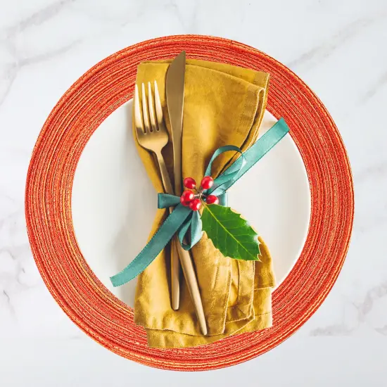 Wrapables 15" Woven Round Placemats (Set of 6) Tomato Red {4}