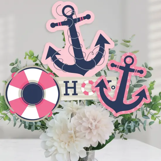 Big Dot of Happiness Ahoy - Nautical Girl - Baby Shower or Birthday Party Centerpiece Sticks - Table Toppers - Set of 15 {1}