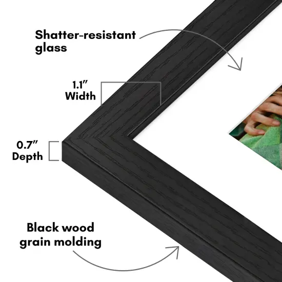 Americanflat Picture Frame with Wide Molding with Mat - Modern Wide Picture Frame - Plexiglass Cover - Hanging Hardware - Includes Easel {9}