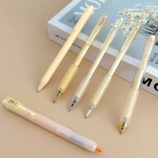 Wrapables Retractable Rollerball Pens and Highlighter Set, 0.5mm Black Gel Ink Pens for Home, Office, Stationery (Set of 6) Yellow {4}