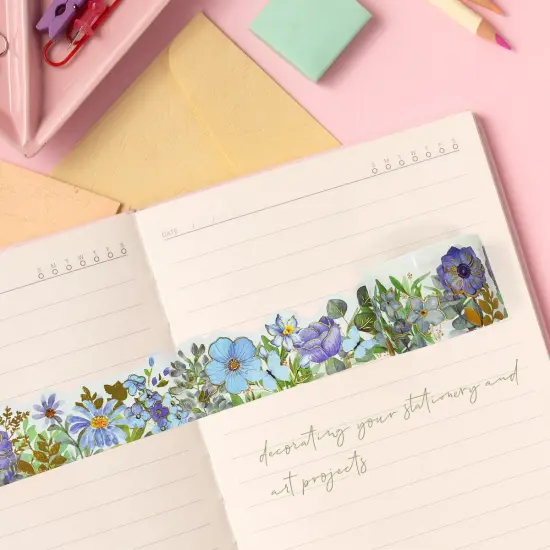 Wrapables Landscape Floral Metallic Gold Foil Washi Tape, 30mm x 3M Petite Blue {3}