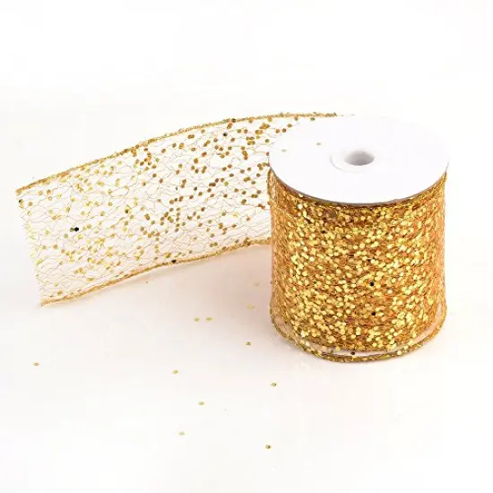 eZthings Decorative Designer Sparkly Sheer Fabric Ribbons for Party Decor and Gift Baskets (10 Yard, Gold(3.5" Width)) Purple(3.5" Width) {6}