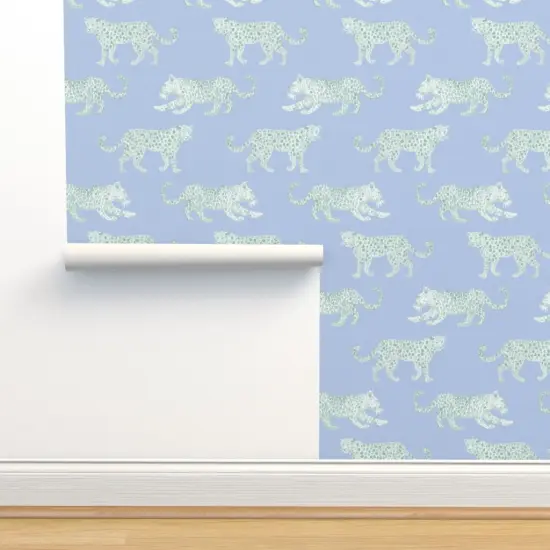 Peel & Stick Wallpaper 2FT Wide Animal Green Blue Nature Illustrative Big Cat Custom Removable Wallpaper by Spoonflower {2}