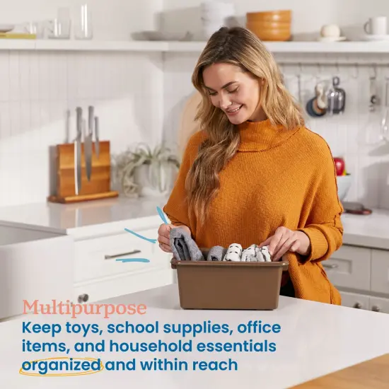 Scoop Front Storage Bins, Multipurpose Organization, 10-Pack Chocolate {3}