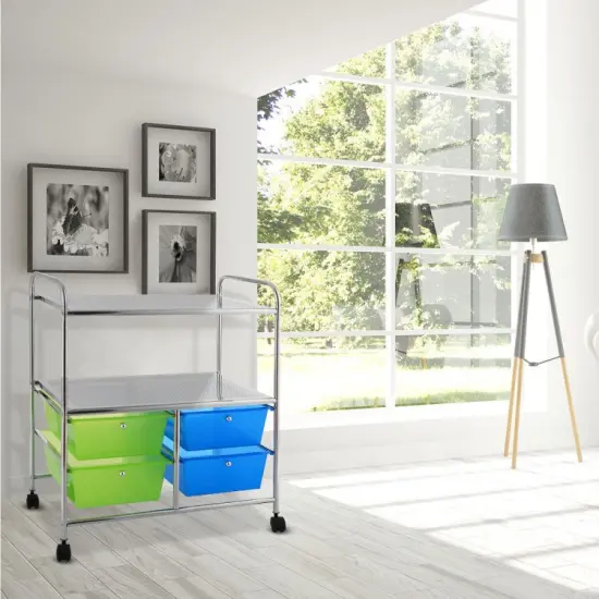 4 Drawers Shelves Rolling Storage Cart Rack Blue {2}