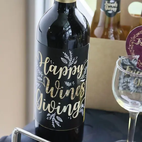 Big Dot of Happiness Elegant Thankful for Friends - Friendsgiving Thanksgiving Party Decor for Women and Men - Wine Bottle Label Stickers - Set of 4 {3}
