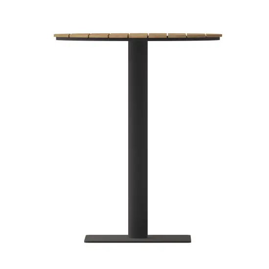 Emma and Oliver Fena 24" Round Outdoor Dining Table with Faux Teak Poly Slats and Steel Frame Gray {8}