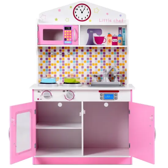 Kids Wooden Pretend Kitchen Cooking Playset Ideal Gift for Birthdays or Any Special Occasion Pink {3}
