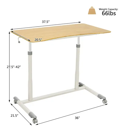 Goplus Height Adjustable Computer Desk Sit Stand Rolling Notebook Table Natural\Brown\Black {3}
