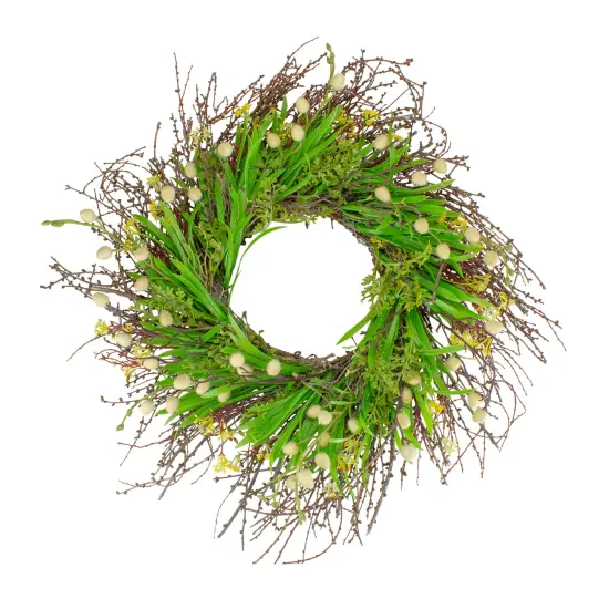 Northlight Burrs and Brush Artificial Floral Spring Wreath, Green and Yellow - 18-Inch {1}