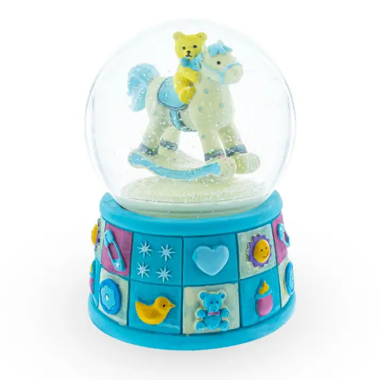 Teddy Bear on Rocking Horse Baby Boy Musical Water Snow Globe {1}