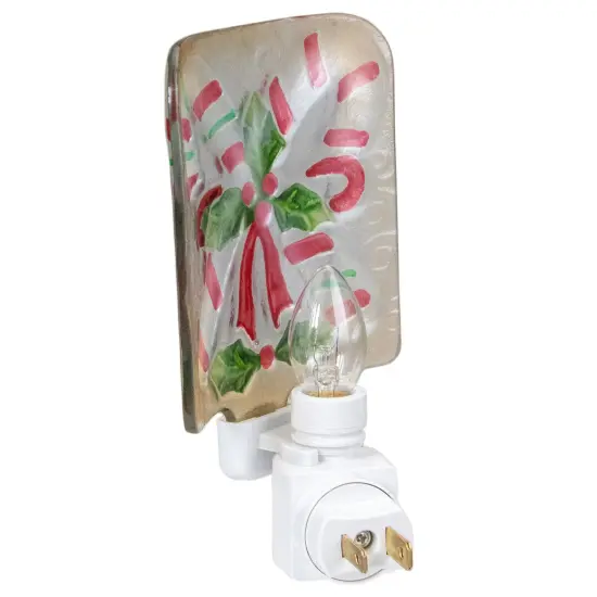Northlight Candy Canes and Holly Glass Christmas Night Light - 4" White {5}