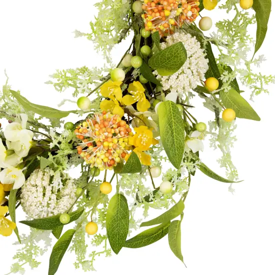 Northlight Wild Flower, Berry and Statice Floral Spring Wreath - 26" - Yellow and Orange {7}