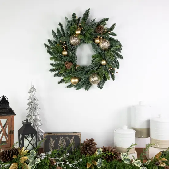 Northlight Real Touch&trade; Pre-Decorated Pine with Pine Cones Artificial Christmas Wreath- 22" - Unlit Green {4}