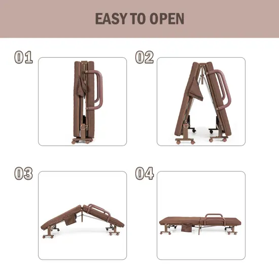 Costway Folding Bed Adjustable Guest Single Bed Twin Mattress Portable Wheels Brown/Grey/White {6}