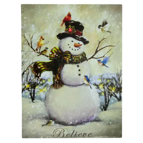 Northlight LED Lighted Snowman and Bird Friends Christmas Canvas Wall Art 15.75" x 11.75" White {1}