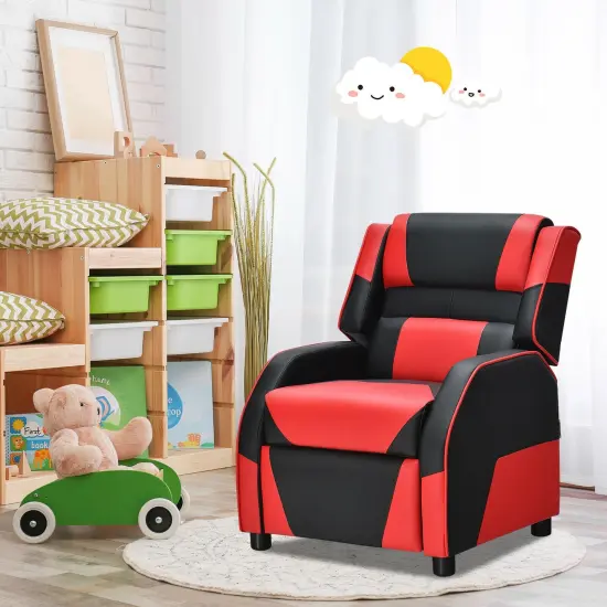 Kids Youth PU Leather Gaming Sofa Recliner with Headrest and Footrest Red {2}