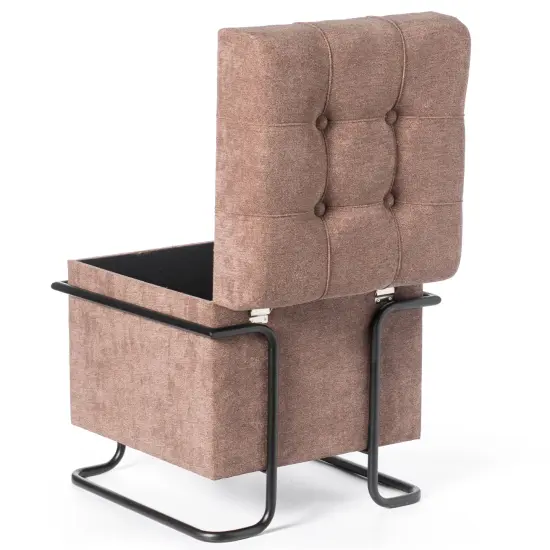 Square Fabric Storage Ottoman with Black Metal Frame Brown {6}