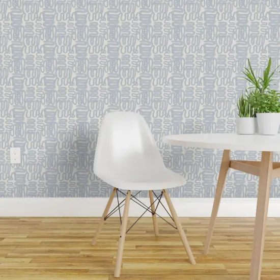 Pre-Pasted Wallpaper 2FT Wide Soft Blue Squiggle Abstract Modern Design Small Scale Watercolor Paint Custom Pre-pasted Wallpaper by Spoonflower {1}