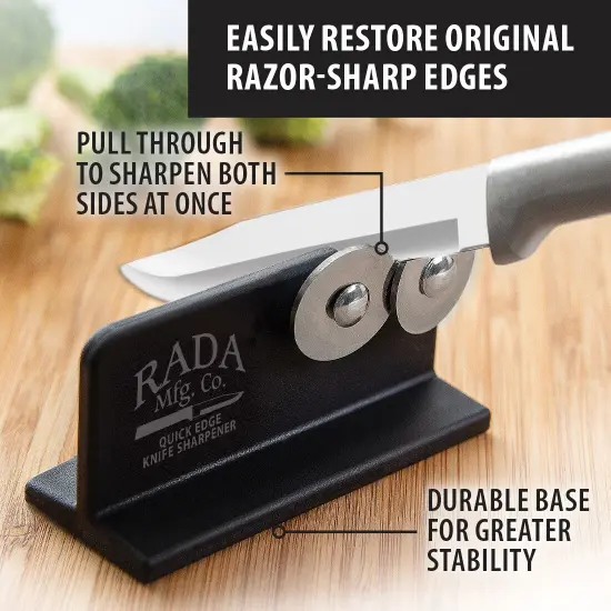 Rada Kitchen Knife Sharpener, Easily Sharpen Both Sides at Once with Hardened, High-Carbon, Dual Stainless Steel Wheels {4}