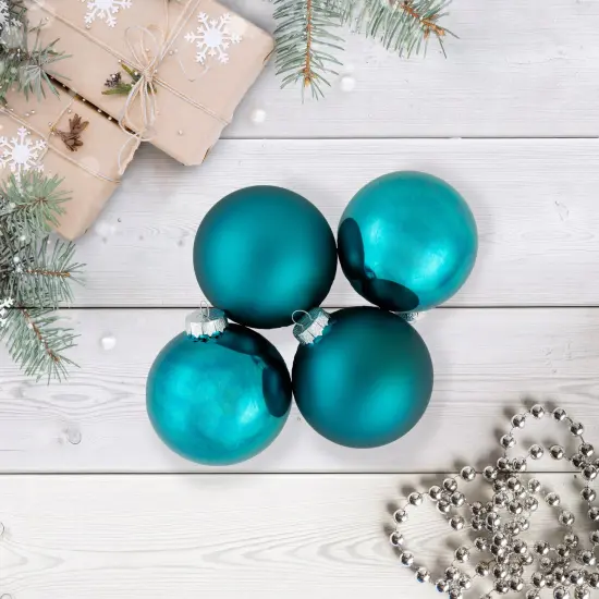 Northlight 4ct Turquoise Blue 2-Finish Glass Ball Christmas Ornaments 4" {3}