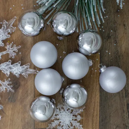Northlight 2-Finish Glass Christmas Ball Ornaments - 2.5" (65mm) - Silver - 9ct {3}