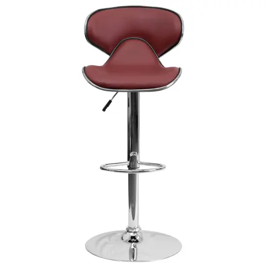 Emma and Oliver 2 Pack Contemporary Cozy Mid-Back Vinyl Adjustable Height Barstool with Chrome Base Burgundy {2}