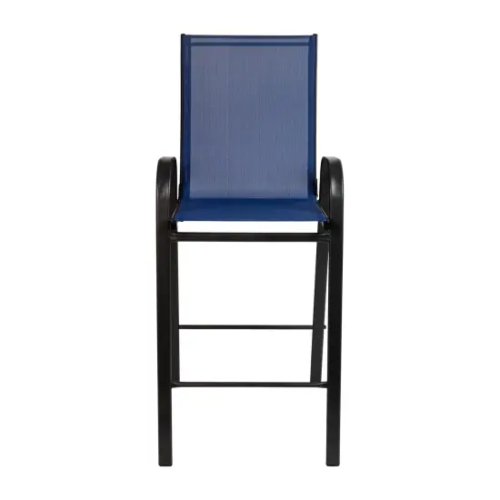 Merrick Lane Set of 2 Manado Series Metal Bar Height Patio Chairs with Flex Comfort Material Navy {3}