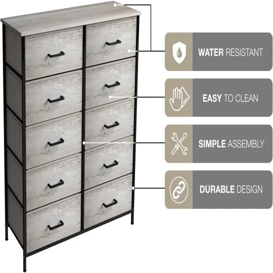 Sorbus Dresser with 10 Drawers - Storage Unit Organizer Chest for Clothes - Bedroom, Room, Nursery, & Closet - Steel Frame, Wood Top & Handles, and Easy Pull Fabric Bins Rustic Beige {6}