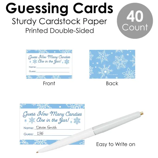 Big Dot of Happiness Blue Snowflakes - How Many Candies Winter Holiday Party Game - 1 Stand and 40 Cards - Candy Guessing Game {7}