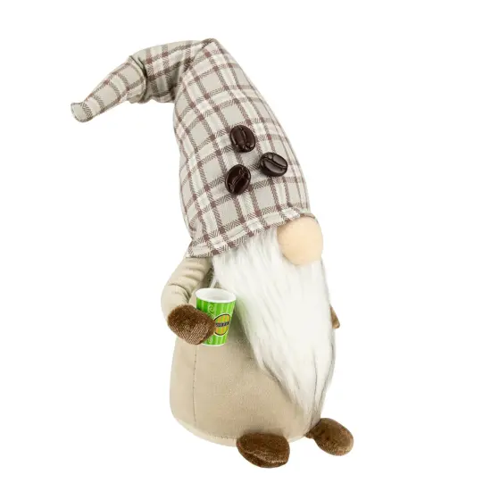 Northlight 14" Beige Plaid Coffee Bean Gnome with Coffee Cup {4}
