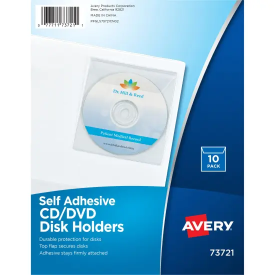 Avery Clear Self-Adhesive CD/DVD Storage Pages, Top Load with Flap, Pack of 10 (73721) {1}