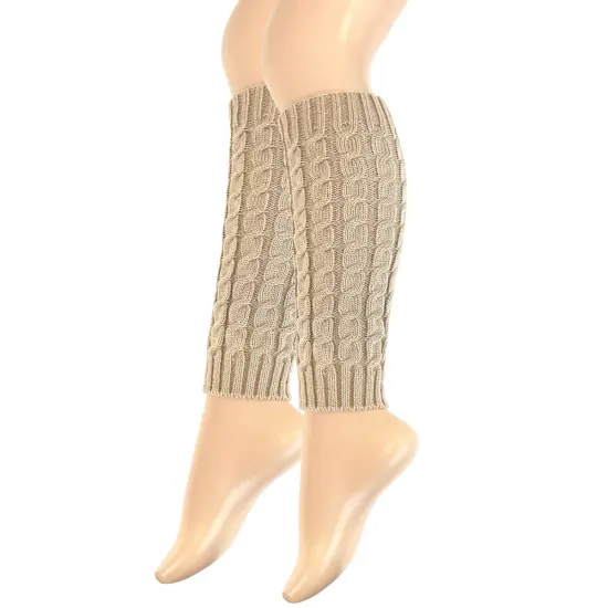 Wrapables Women's Cable Knit Leg Warmers Khaki {2}