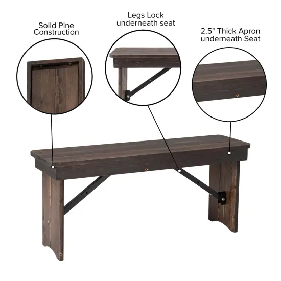 Merrick Lane Antique Solid Pine Folding Farmhouse Style Bench Black Wash {11}
