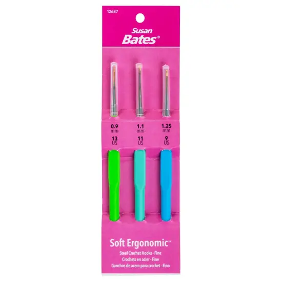 Susan Bates Steelite Soft Ergonomic Steel Crochet Hook Set-Fine - Sizes 0.9mm,1.1mm, and 1.25mm {1}