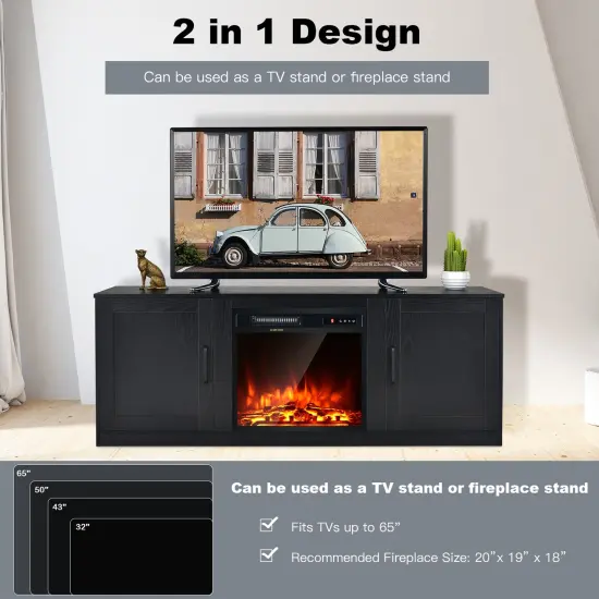 58 Inch TV Stand with 1500W Faux Fireplace for TVs up to 65 Inch Black {5}