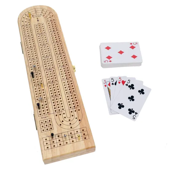 Pacific Shore Games Wooden Cribbage Board Game Set, Continuous 3 Track {2}