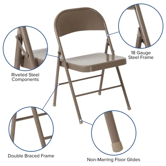 Emma and Oliver 2 Pack Home & Office Double Braced Party Events Steel Metal Folding Chair Beige {3}