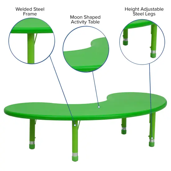 Emma and Oliver 35"W x 65"L Half-Moon Plastic Height Adjustable Activity Table Green {3}