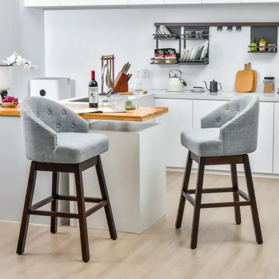 Set of 2 Swivel Bar Stools Tufted Bar Height Pub Chairs with Rubber Wood Legs Grey {2}